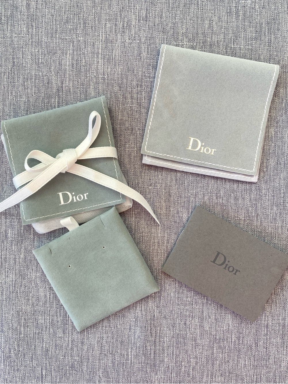 Authentic Dior | Velvet Jewelry Pouches in Sage and Light Gray Ribbon - Set of 2
